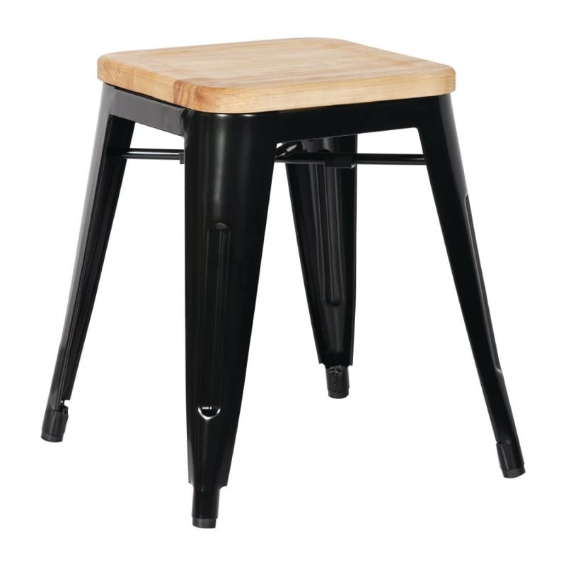 Taburetes Bistro Baixos em Aço Preto com Assento em Madeira - Conjunto de 4 - Bolero Taburetes Bistro Baixos em Aço Preto com Assento em Madeira - Conjunto de 4 - Bolero
