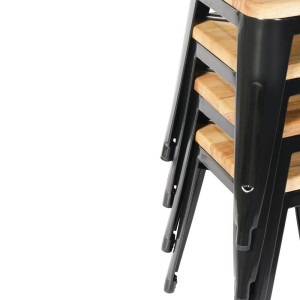 Taburetes Bistro Baixos em Aço Preto com Assento em Madeira - Conjunto de 4 - Bolero