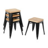 Taburetes Bistro Baixos em Aço Preto com Assento em Madeira - Conjunto de 4 - Bolero