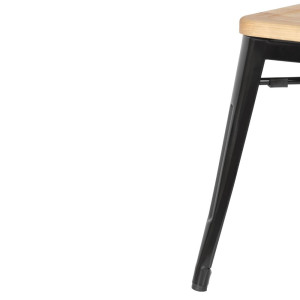Taburetes Bistro Baixos em Aço Preto com Assento em Madeira - Conjunto de 4 - Bolero