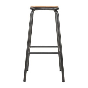 High Metal Grey Stool with Wooden Seat - Set of 4 - Bolero