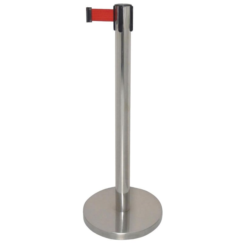 Barreira Retrátil com Fita Vermelha 3m Bolero, Aço Inoxidável Durável - Segurança e Flexibilidade.