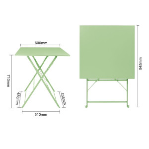 Mesa quadrada dobrável Bolero verde claro 600 mm em aço