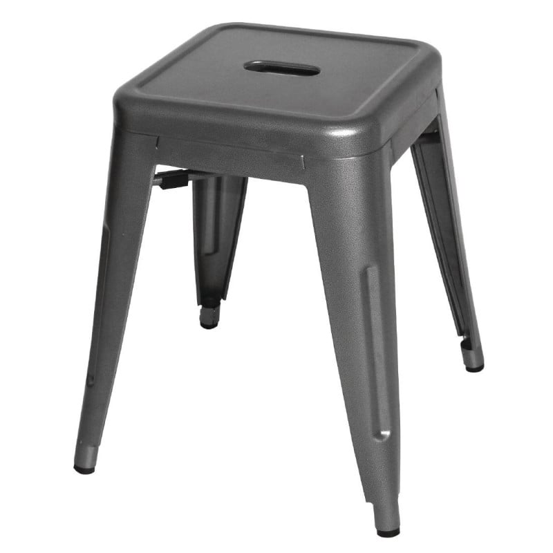 Low Steel Grey Metal Stools - Set of 4 Bolero Bistro