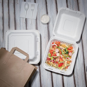 Caixas compostáveis Bagasse 223mm - Lote de 200, ecologicamente responsáveis