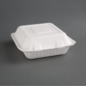 Caixas 3 Compartimentos de Bagasse Compostáveis 201mm - Pacote com 200