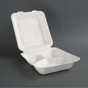 Caixas 3 Compartimentos de Bagasse Compostáveis 201mm - Pacote com 200