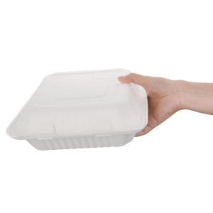 Caixas de dobradiça compostáveis em Bagasse 236mm - Conjunto de 200