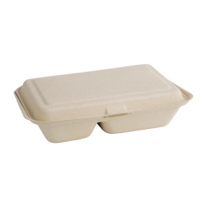 Caixas 2 Compartimentos Compostáveis Bagasse Natural - Solução Ecológica