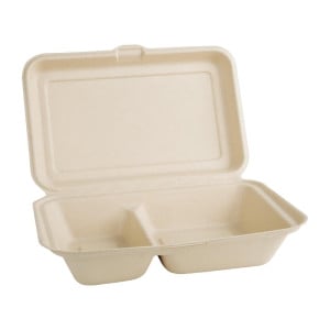 Caixas 2 Compartimentos Compostáveis Bagasse Natural - Solução Ecológica