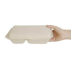 Caixas 2 Compartimentos Compostáveis Bagasse Natural - Solução Ecológica