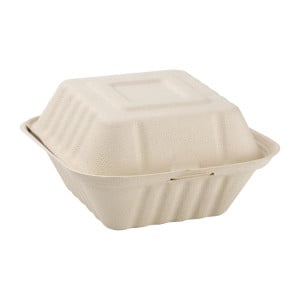 Caixas de Hambúrguer Compostáveis de Bagaço Natural 152 mm - Conjunto de 500 - Ecologia e praticidade na cozinha profissional