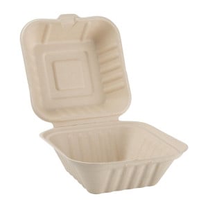 Caixas de Hambúrguer Compostáveis de Bagaço Natural 152 mm - Conjunto de 500 - Ecologia e praticidade na cozinha profissional