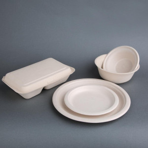 Round Compostable Natural Bagasse Bowls 312 ml - Pack of 50 eco-friendly party