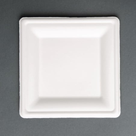 Pratos quadrados compostáveis de bagaço 204mm - Conjunto de 50, ecológicos e recicláveis.