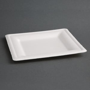 Compostable square plates made of bagasse 204mm - Pack of 50, eco-friendly and recyclable.