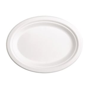 Compostable oval plates made of bagasse 198 mm - Pack of 50, professional quality