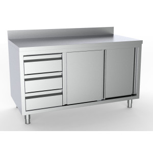 Móvel Inox Baixo com Backsplash - 2 Portas e 3 Gavetas à Esquerda - L 1800 x P 700 mm - CombiSteel