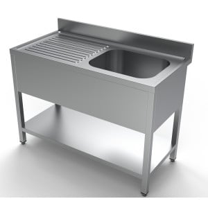 Plonge 1 Bac e Escorredor à Esquerda com Backsplash e Prateleira - L 1200 x P 600 mm - CombiSteel