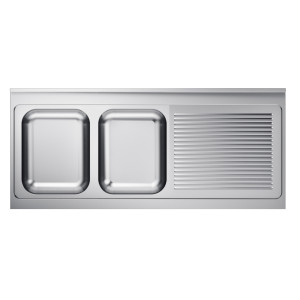 Évier 2 Bacias e Escorredor à Direita com Backsplash - L 2000 x P 600 mm - CombiSteel