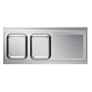 Évier 2 Bacs e Escorredor à Direita com Backsplash - L 2000 x P 600 mm - CombiSteel