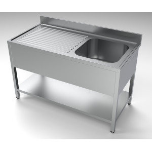 Plonge 1 Bac e Escorredor à Esquerda com Backsplash e Prateleira - L 1400 x P 700 mm - CombiSteel