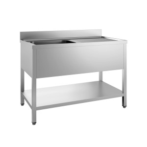 Plonge 1 Bac e Escorredor à Direita com Backsplash e Prateleira Removível - L 1600 x P 700 mm - CombiSteel