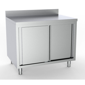 Stainless Steel Low Cabinet with 2 Doors and Backsplash - L 1600 x D 700 mm - CombiSteel