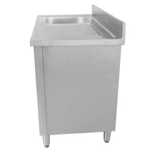 Meuble Plonge 1 Bac com Backsplash e 3 Gavetas - 1200 x 600 mm - Bac à Esquerda - Dynasteel