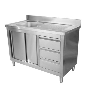 Meuble Plonge 1 Bac com Backsplash e 3 Gavetas - 1200 x 600 mm - Bac à Esquerda - Dynasteel