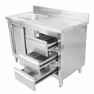 Meuble Plonge 1 Bac avec Dosseret et 3 Tiroirs - 1200 x 600 mm - Bac à Gauche - Dynasteel