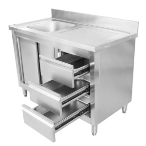 Meuble Plonge 1 Bac com Backsplash e 3 Gavetas - 1200 x 600 mm - Bac à Esquerda - Dynasteel