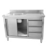 Meuble Plonge 1 Bac com Backsplash e 3 Gavetas - 1200 x 600 mm - Bac à Esquerda - Dynasteel