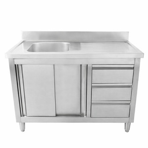 Meuble Plonge 1 Bac avec Dosseret et 3 Tiroirs - 1200 x 600 mm - Bac à Gauche - Dynasteel