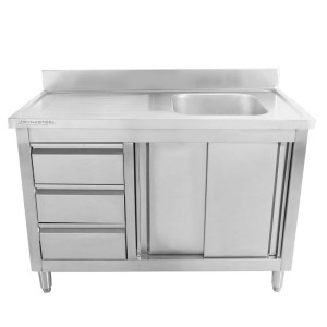 Meuble Plonge 1 Bac com Espelho - 1200 x 600 mm - Bac à Direita - Dynasteel