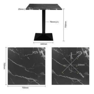 Table Carrée Effet Pierre Noire - 70 x 70 cm - Bolero