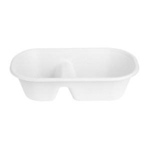 Barquette Ovale 2 Compartiment en Bagasse - 900 ml - Lot de 100 - Fiesta