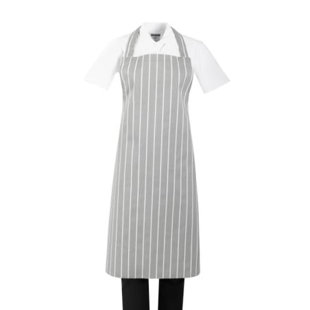 Avental Bavete Listrado Cinza e Branco - Whites Chefs Clothing