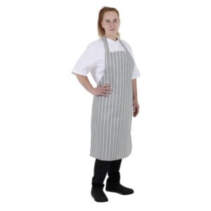 Gray and White Striped Bib Apron - Whites Chefs Clothing