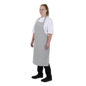 Avental Bavete Listrado Cinza e Branco - Whites Chefs Clothing