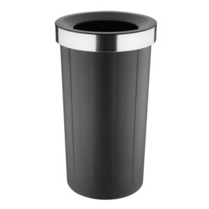 Black Round Polypropylene Bin with Open Lid - 60 L - Bolero