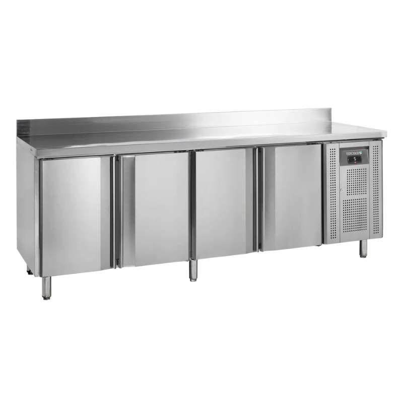 Table Réfrigérée avec Dosseret en Inox - 4 Portes - GN 1/1 - TEFCOLD