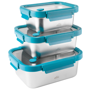 Caixa Inox com Tampa de Vidro Etern - Conjunto de 3