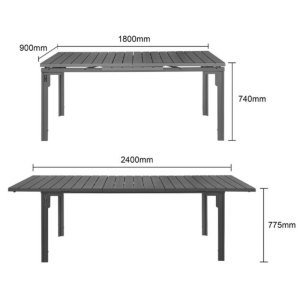 Mesa de Jantar Extensível Valletta Cinza - 1800-2400 mm