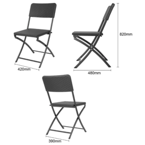 Cadeiras Dobráveis em Rattan PE Preto - Conjunto de 2