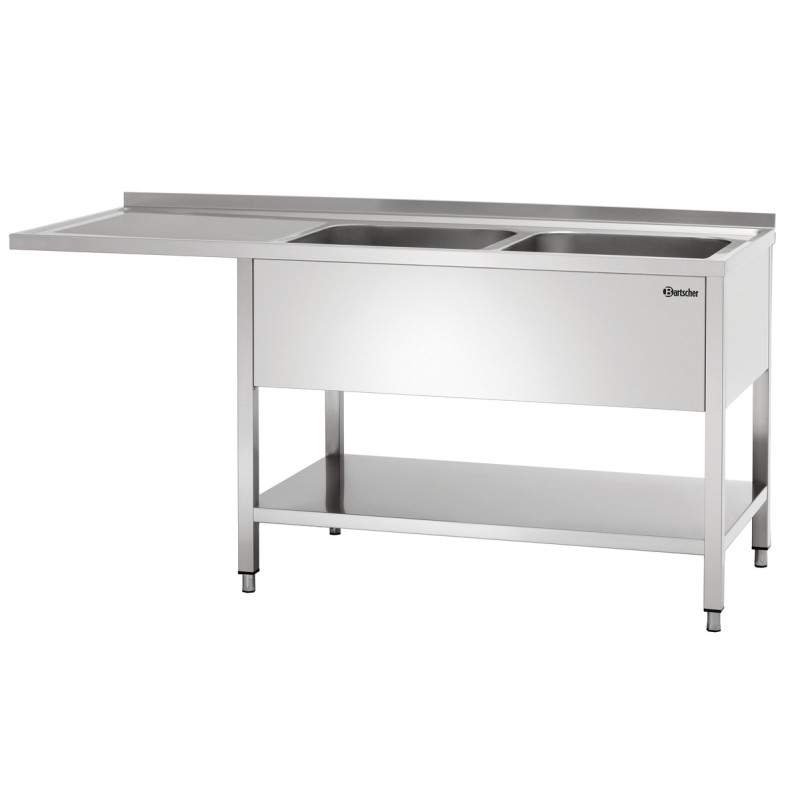 Plonge 2 Bacs com Passagem Lava-Louças, Backsplash e Prateleira Inferior - L 1800 x P 700 mm - Bartscher Plonge 2 Bacs com Passagem Lava-Louças, Backsplash e Prateleira Inferior - L 1800 x P 700 mm - Bartscher