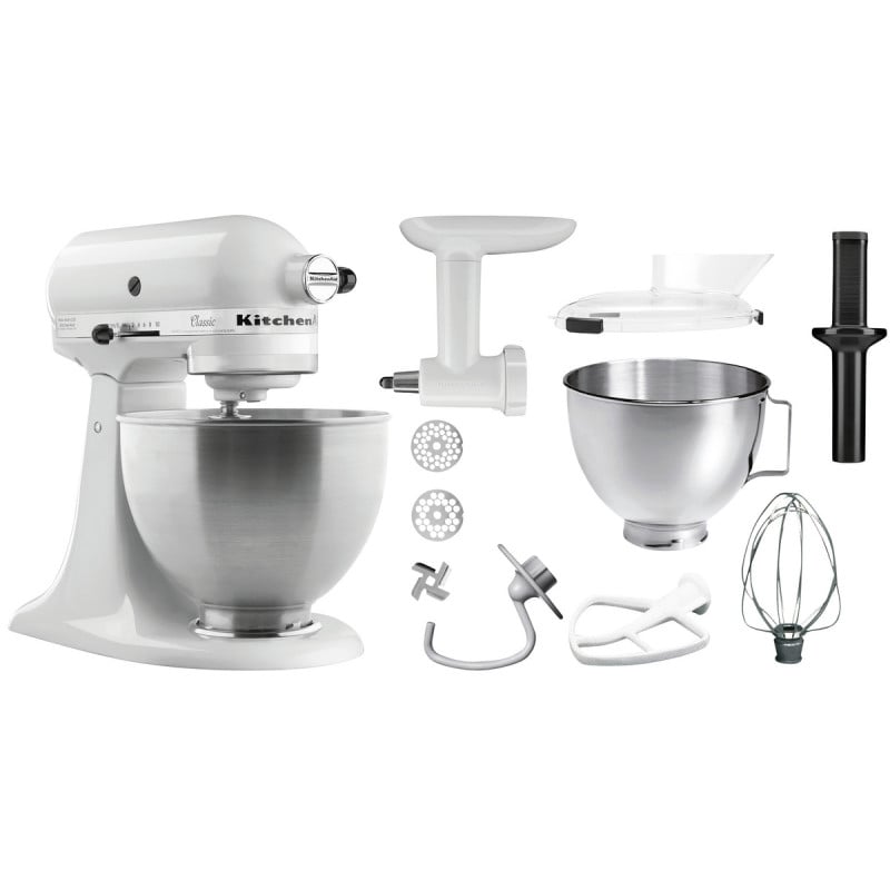 Batteur KitchenAid Blanc avec Accessoires - 4,28 L - Bartscher Batteur KitchenAid Blanc avec Accessoires - 4,28 L - Bartscher