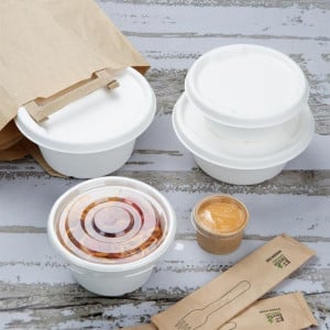 Tampas de Bagasse Fiesta Compostáveis para Tigelas de 400/500 ml - Lote de 50 - Gastronoble