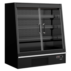 Low Supermarket Refrigerated Display Case with 2 Black Doors - 360 L