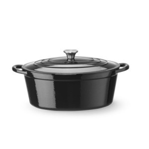 Cocotte em Ferro Fundido Esmaltado Oval Preto - 6,88 L - HENDI